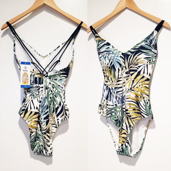 NEW Hurley Women's L One Piece Swimsuit Cayman Palms Tropical Leaf UPF 50+ Comfy - Picture 14 of 14